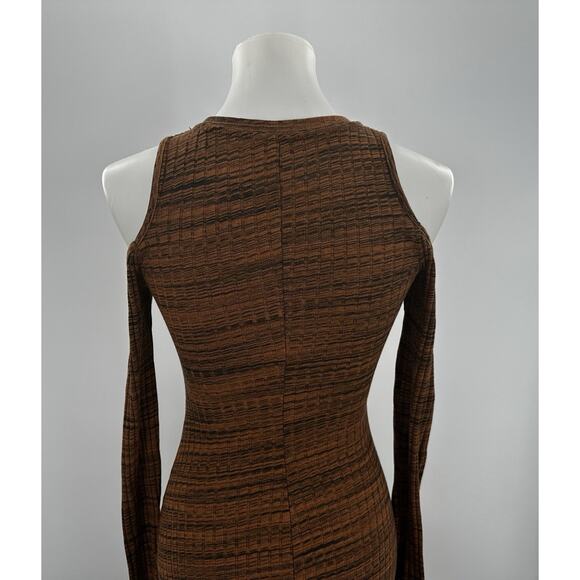 ZARA Brown Knit Cold Shoulder Long Sleeve Midi Dress Size S New NWT Ribbed - Picture 10 of 14